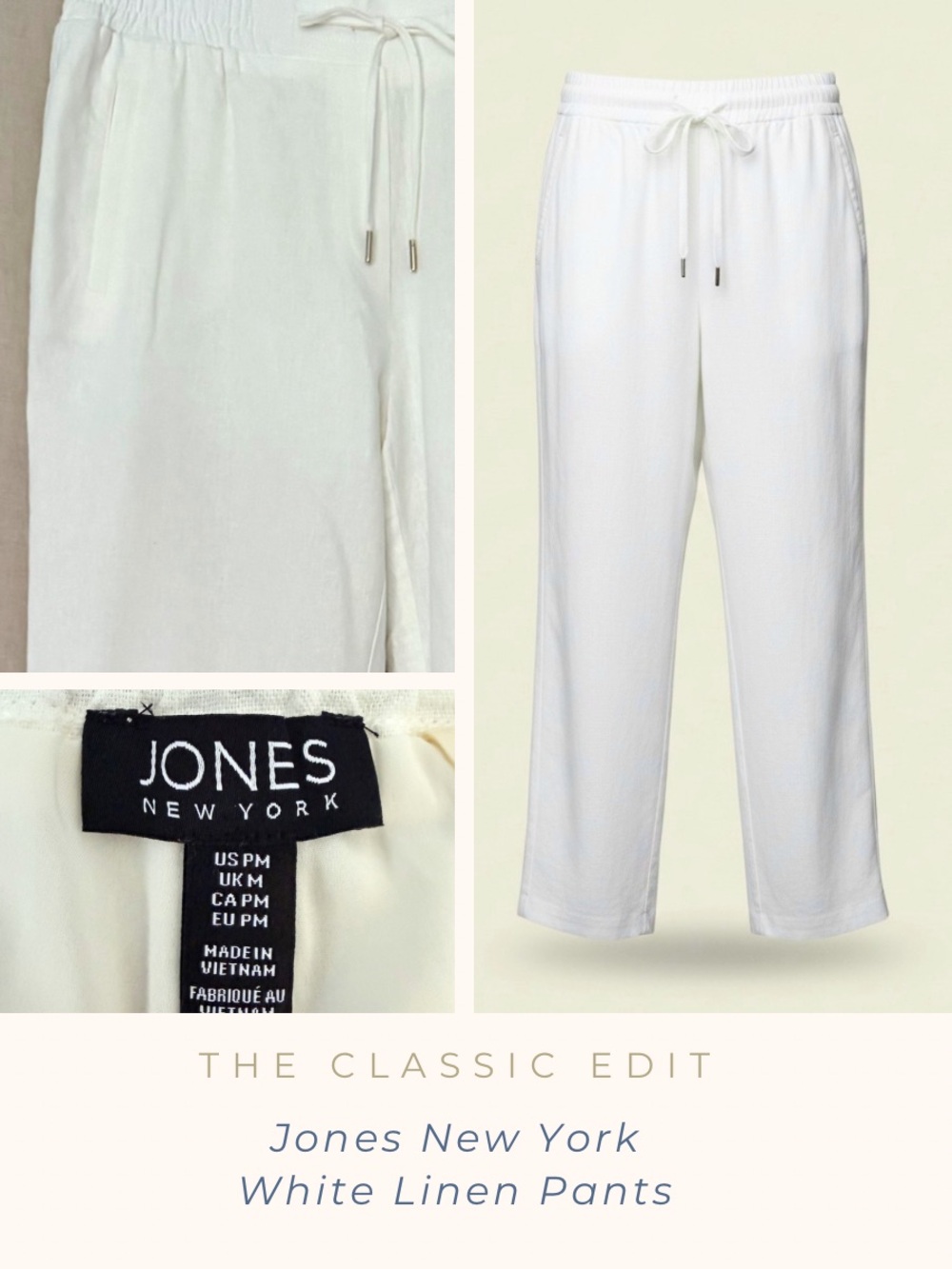 Jones New York White Linen Blend Wide-Leg Pants | Lined